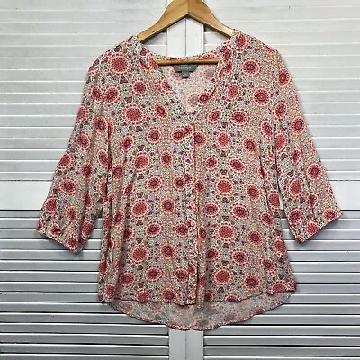 Suzanne Grae Shirt Top Womens 10 Multicoloured 3/4 Sleeve Viscose V Neck Floral • $5