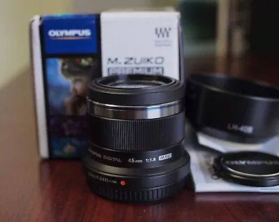 Black Olympus M.Zuiko 45mm F/1.8 ED Micro 4/3 Prime Lens- In Box Excellent! • $195