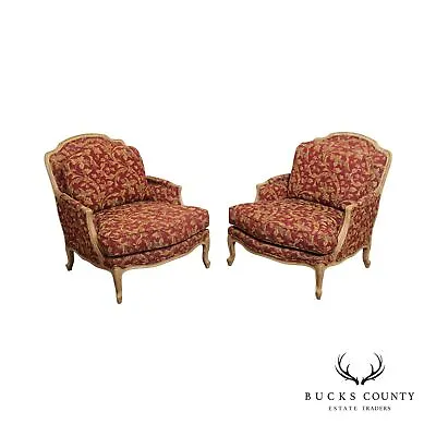 French Louis XV Style Pair Of Wide Seat Bergere Lounge Chairs • $2195