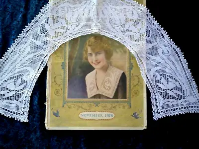 RARE Antique 1918 MARY CARD Design Filet Hand Crochet Daffodil Collar • $145.72