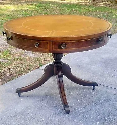 Baker Furniture English Sheraton George Style Mahogany Drum Center Table 38” • $1689