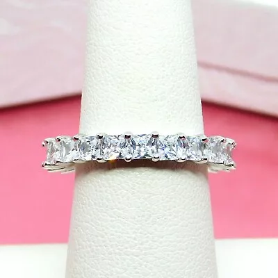 Brilliant Sterling Silver Sparkling White Stone Eternity Band Ring Sz 9 • $26