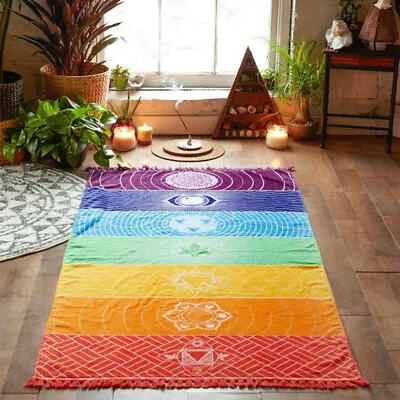 Colorful Yoga Mat Rainbow Beach Towel Multicolored Turkish Bath Towel Blanket • £10.07