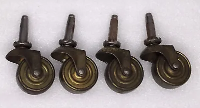 $29.99 • Buy Vintage Steel Brass Plated Caster Roller Swivel Set 4, 1-1/2” Diameter Patina