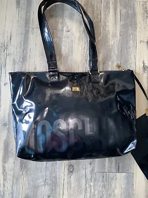 Vintage Rare MOSCHINO Black Patent Leather Light Weight TOTE Bag Made In Italy • $150