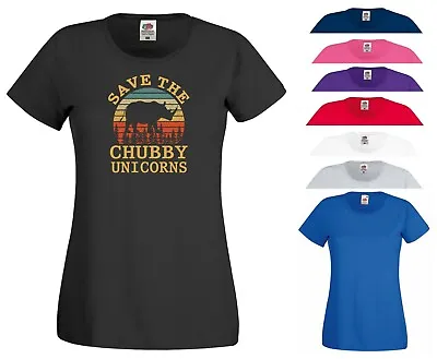 Save The Chubby Unicorns T Shirt Animal Lovers Funny Birthday Gift Women Tee Top • £8.99