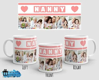 Personalised Christmas Gift Mug Photo - Coffee Cup - Nanny Mug - Pink Heart • £9.49