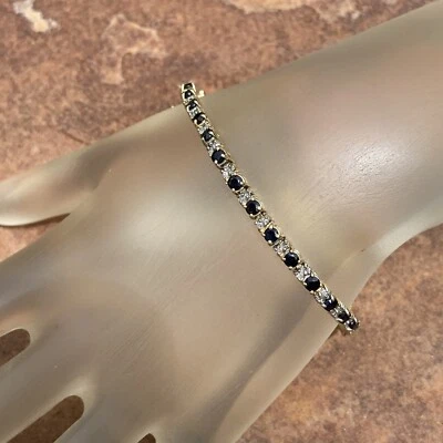 $499 • Buy 14K YELLOW GOLD 1.0 Ctw Sapphire Diamond Accent Tennis 7  Bracelet (9.4 Grams)