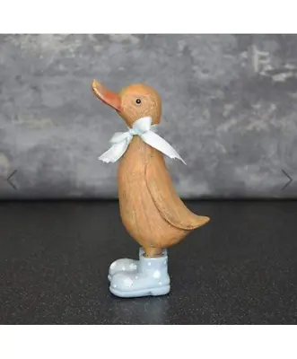 Duck With Grey/Blue Spotty Wellies With A Bow  Resin Approx 15cm Tallornament • £8.99