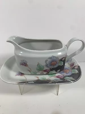 TEMPO EIGHTY MIKASA Floral Eclipse GRAVY BOAT W PLATE HOLDER Never Used • $24.90