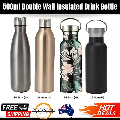 $15.99 • Buy 500ml Double Wall Stainless Steel Water Bottle Vacuum Insulated Thermos Flask AU