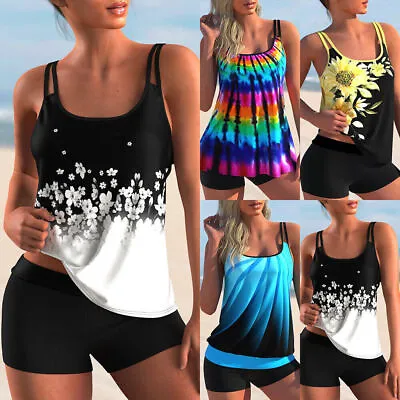 Women Padded Tankini Set Swim Shorts Beach Swimming Costume Beachwear Swimsuit • £14.99