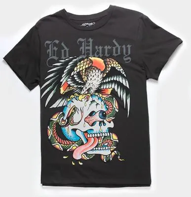 Ed Hardy Men's T-shirt Gray Battle Skull Snake Eagle Tee Y2K  XL L M S New NWT • $34