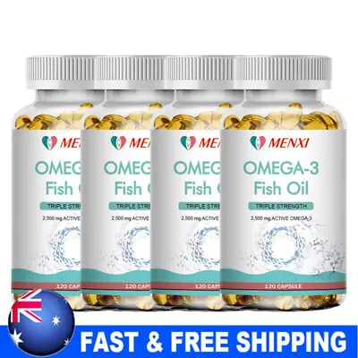 Omega 3 Fish Oil Capsules Triple Strength EPA & DHA Burp-Less 1-4×120 Capsules • $19.61