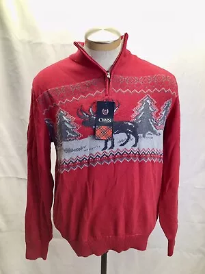Mens Chaps Mockneck Quarter Zip Moose Reindeer Sweater Size M • $29.99