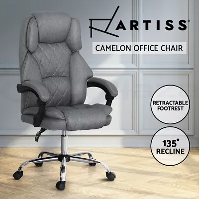 Artiss Executive Office Chair Computer Gaming Chairs Fabric Recliner Grey • $125.95