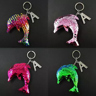 Sequined Dolphin Personalised Initial Keychain 140mm Select Colour & Initial • $14.95