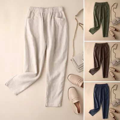 ZANZEA Womens Cotton Linen Long Pants Casual Holiday Pockets Harem Trousers PLUS • $27.95