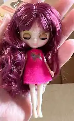 Fashion 4  Mini Blythe Doll Normal Body Shiny Face Long Purple Hair 10cm DIY Toy • $28.02