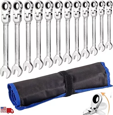 12Pc 8-19mm Metric Flexible Head Ratcheting Wrench Combination Spanner Tool Set • $32.80