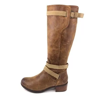 UGG Darcie Tall Riding Boots Womens Size 7 EUR 38 Brown Leather Bayou Plaid Zip • $125