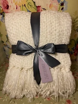 Chunky Weave Ivory Tasseled Throw Blanket By Jennifer Lopez 50”x60” • £38.58