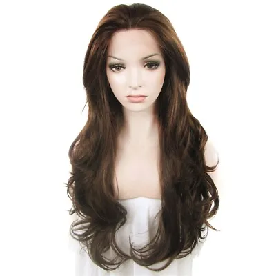UK 24inch Glueless Lace Front Wig Heat Resistant Fashion Light Brown Wavy • £23.99