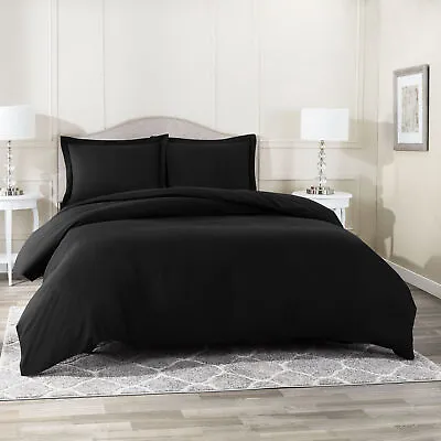 Duvet Cover Set Soft Brushed Comforter Cover W/Pillow Sham Black - Queen • $30.98