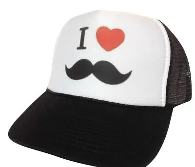 I Love Mustache Trucker Hat Mesh Hat Snapback Hat Black New Adjustable Unworn • $18.94