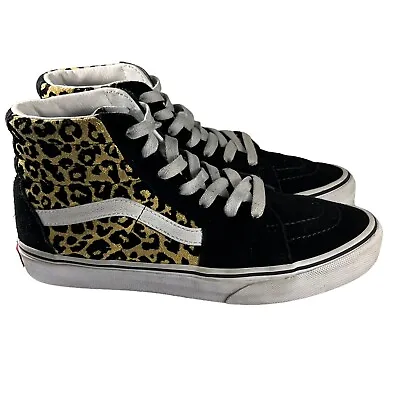 Vans Juniors Size 4.5 Sk8 Hi Leopard Animal Print Sneakers Shoes Black Gold • $31.95