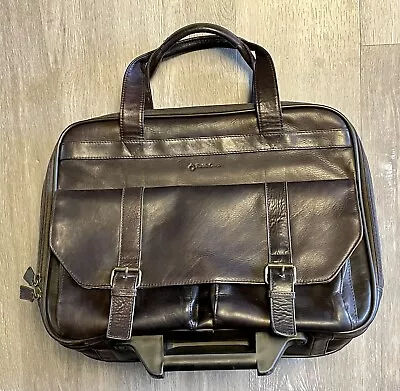 Franklin Covey Rolling Leather Laptop Briefcase Carry Travel Bag - Dark Brown • $59.95