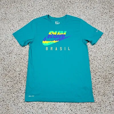 $16.95 • Buy Nike Shirt Mens Medium Green Athletic Cut Dri Fit Run Center Swoosh Brasil Tee