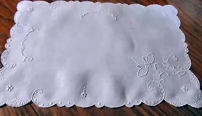 8 Vintage Handmade White Linen Placemats Madeira Whitework Embroidery & Lace • $125