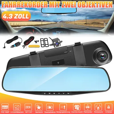 1080P Rearview Mirror Car DVR Dual Dash Cam Camera Front Rear HD Video Recorder • $22.99