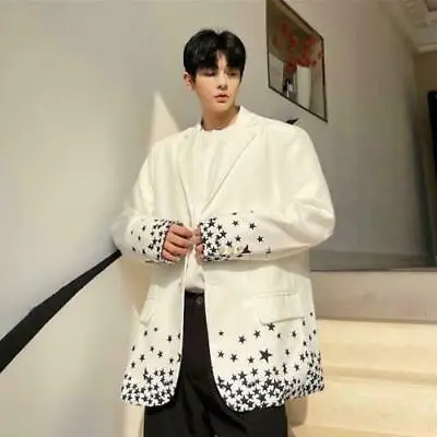 $54.77 • Buy Men's Youth 2022 Korean Fashion Lapel Stars Printed Blazer Jacket Outwear Coat
