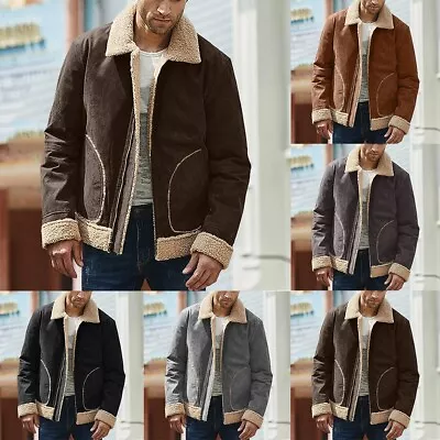 Classic Men's Fur Lined Lapel Collar Winter Coat Jacket Outwear Parkas • £25.37