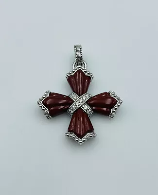 Judith Ripka Sterling Silver Red Jasper & CZ Cross Enhancer Pendant • $150