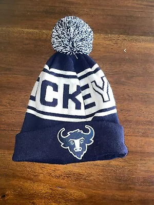 Winter Blue White HOCKEYAK Hockey Beanie Pom Pom Yak Patch Hat Fleece Lined • $9.99