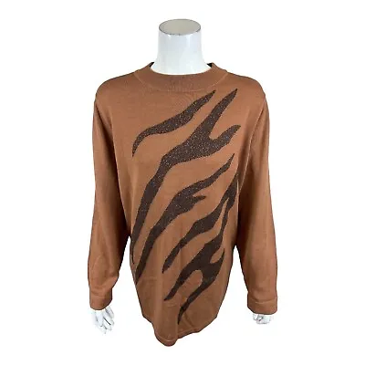 Bob Mackie Women's Plus Jungle Intarsia Sweater Camel 2X Size • $25