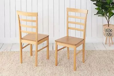 Pair Oak Dining Chairs Solid Rubber Wood Birlea Upton Ladder Back • £79.99