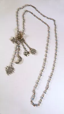 Vintage Silver Tone Smoky Quartz Beaded Lariat Necklace With Charms • $4.50