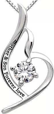 925 Sterling Silver  Mother & Son Forever Love  Cubic Zirconia Pendant Necklaces • $92.66