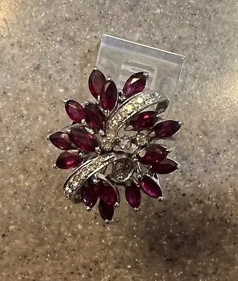 Vintage 10K White Gold Ruby & Diamond Cocktail Ring • $399