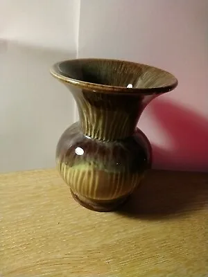 Mid-century Green Brown Striped Lava Glazed German Vase 203-10  Jasba Keramik • £16