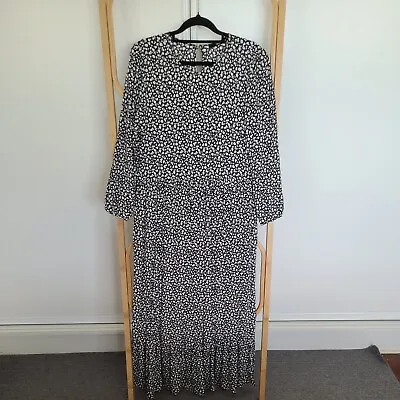 Sportsgirl Size 10 Floral Print Dress Maxi Long Sleeve Black And White Viscose • $10