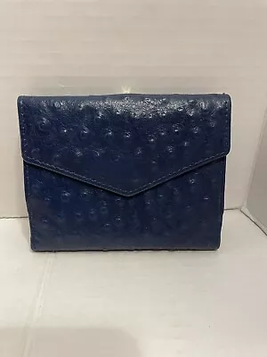 Vera Pelle Leather Wallet Ostrich Embossed Blue Snap Closure Italy • $30