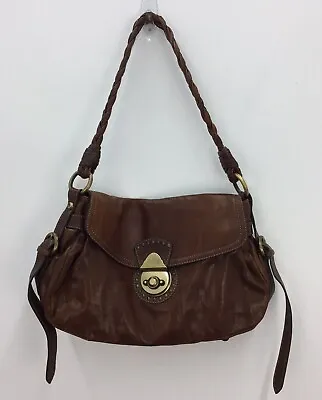 Francesco Biasia Dark Brown Leather Medium Satchel Shoulder Bag Handbag Purse  • $24.75