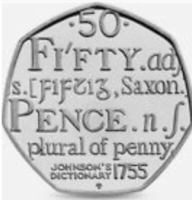 2005 50p Coin JOHNSON'S DICTIONARY 1755 Fifty Pence Saxon Plural Of Penny • £0.95