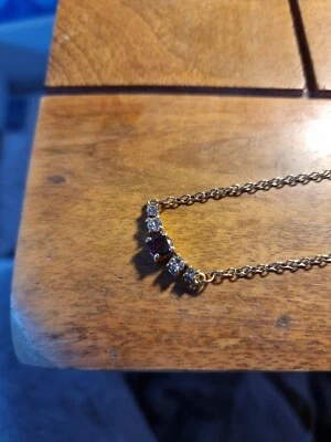 £9.99 • Buy Vintage Smile Necklace Red Garnet/ Ruby  & Moissanite Gold Tone Neclace