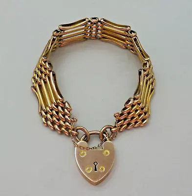 Antique Vintage Large 9ct Gold Heavy Heart Padlock Bracelet 22.5 Grams • $1226.24